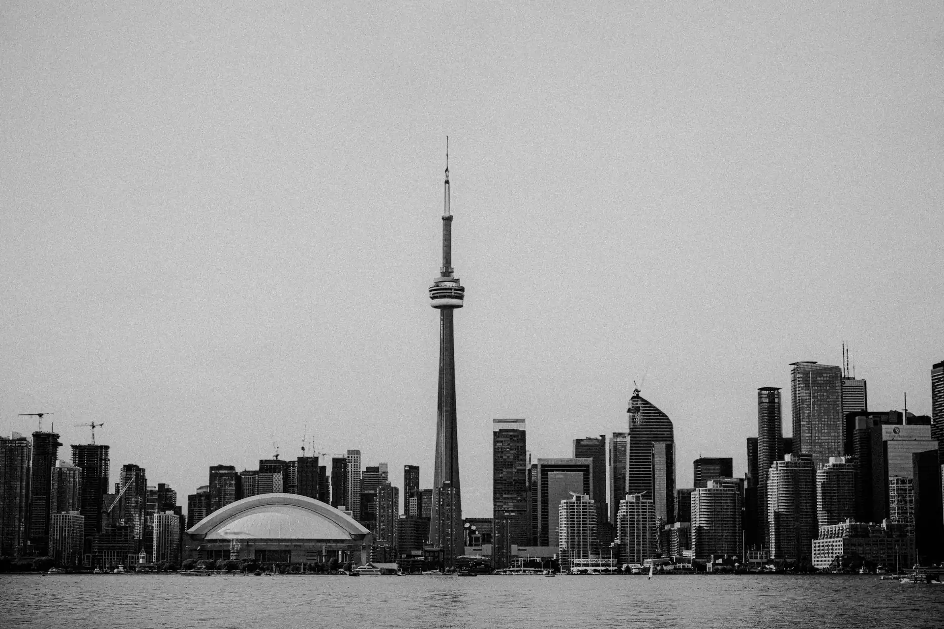 The Toronto skyline from the water, the CN Tower at the centre